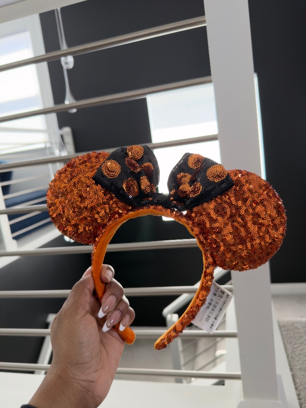 Disney Orange and Black Polka dot Sequin Halloween Minnie Ear Headband